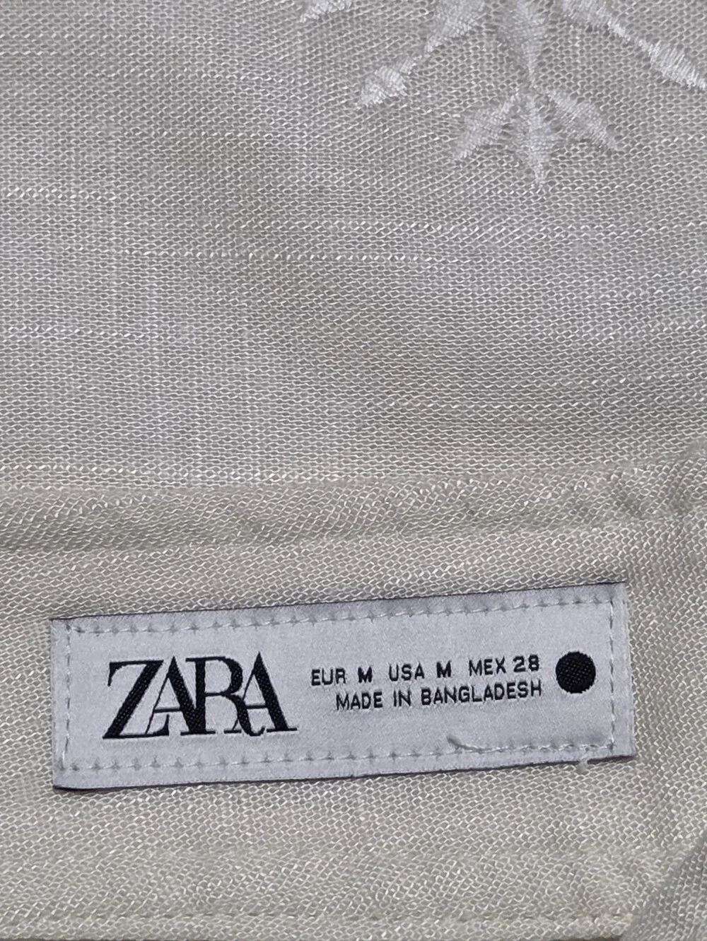 ZARA Embroidered Linen Blend Crop Pants Cream Medium